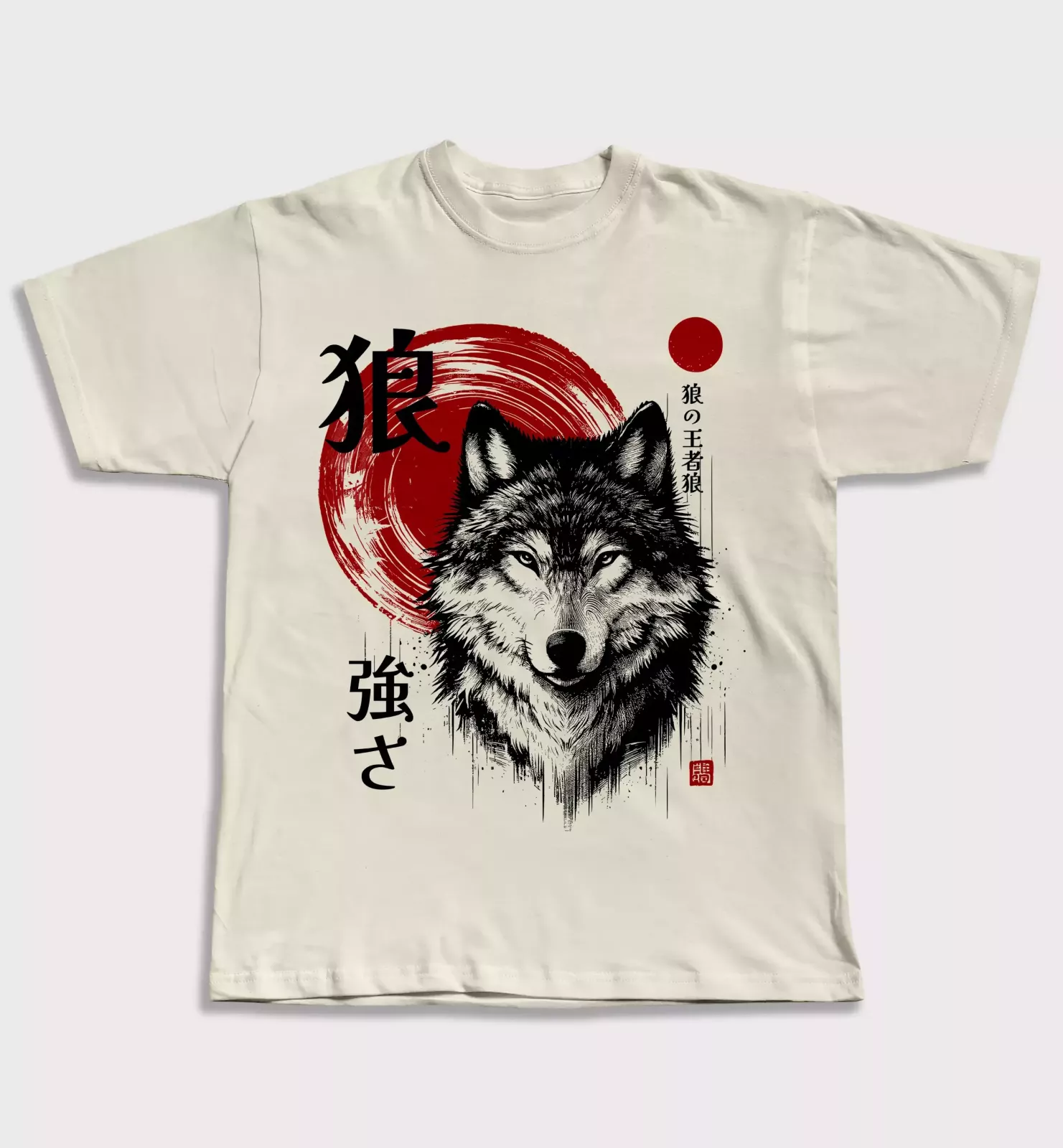 Imagen de camiseta Red Moon Guardian con diseño de lobo japonés