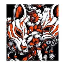  Imagen de la parte delantera de camiseta Kitsune Warrior con diseño de zorro japonés
